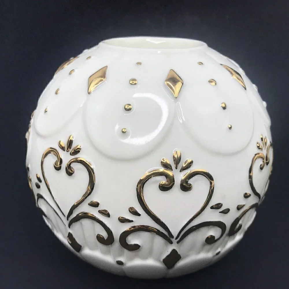 Vintage 90s Otagiri 3 Round Porcelain Tea Light Candle Holders Gold Accent